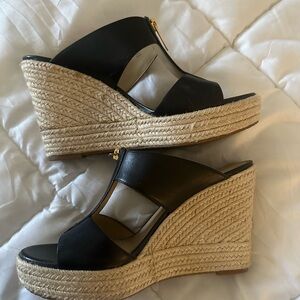 Berkley Mid Black Wedge Sandals Open Toe Michael Kors